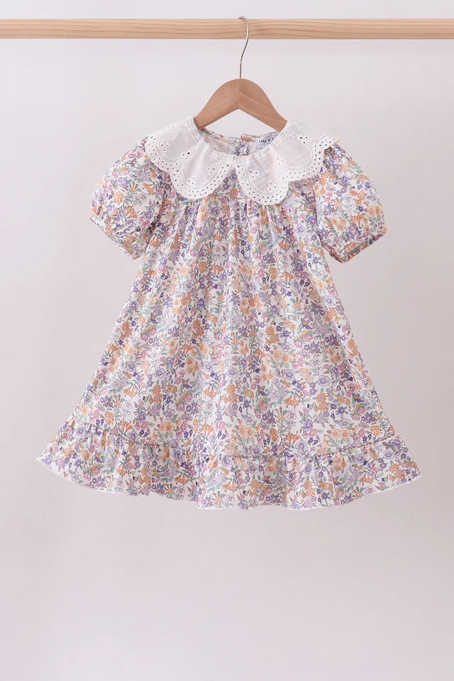 Fall Floral Lace Ruffle Dress