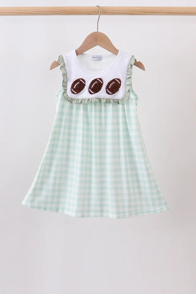 Green Football Gingham Ruffle Dress