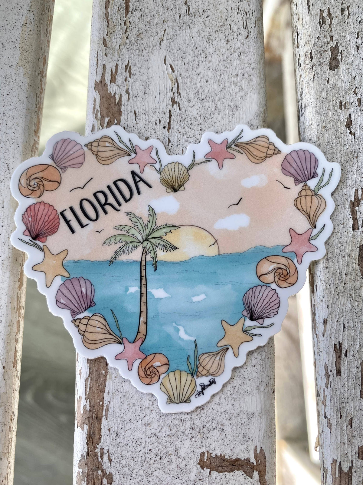 Florida Beach Heart Sticker