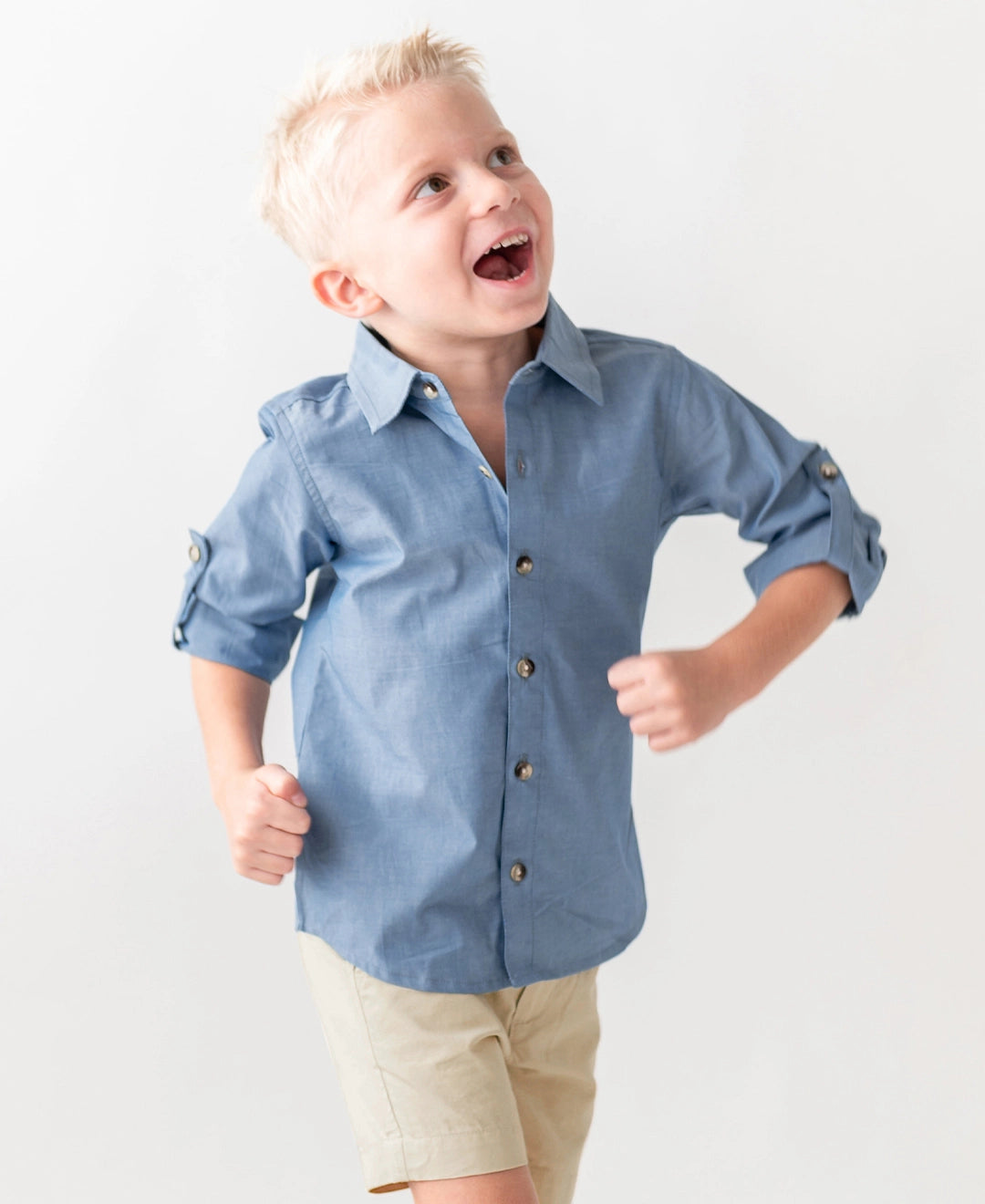 Boys Blue Chambray Long Sleeve Button Down