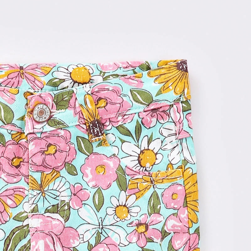 Flower Print Denim Bells