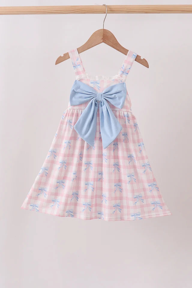 Pink Gingham Bow Print Dress