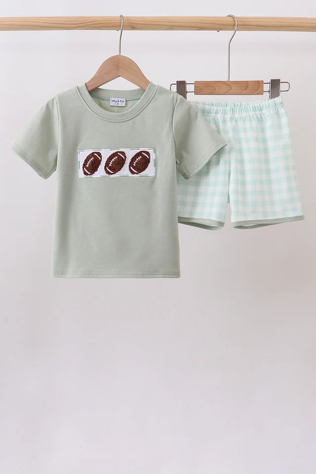 Green football gingham shorts set