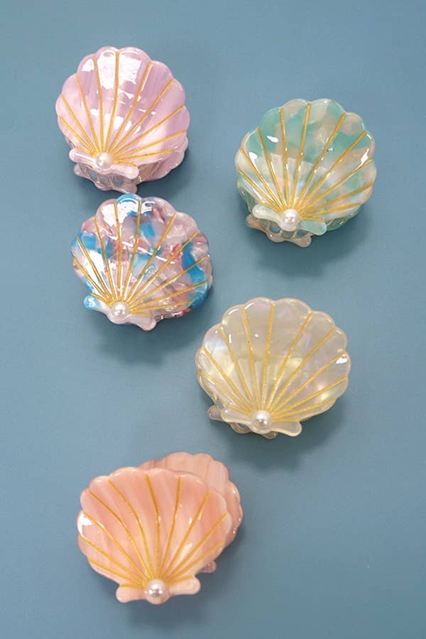 BEACH OCEAN CELLULOSE SEASHELL HAIR CLAW CLIPS | 40H782: Mint