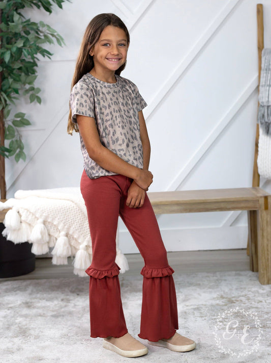 Girls Ruffle My Feathers Flare Pants with Ruffle, Mauve: Mauve / 4-5yrs