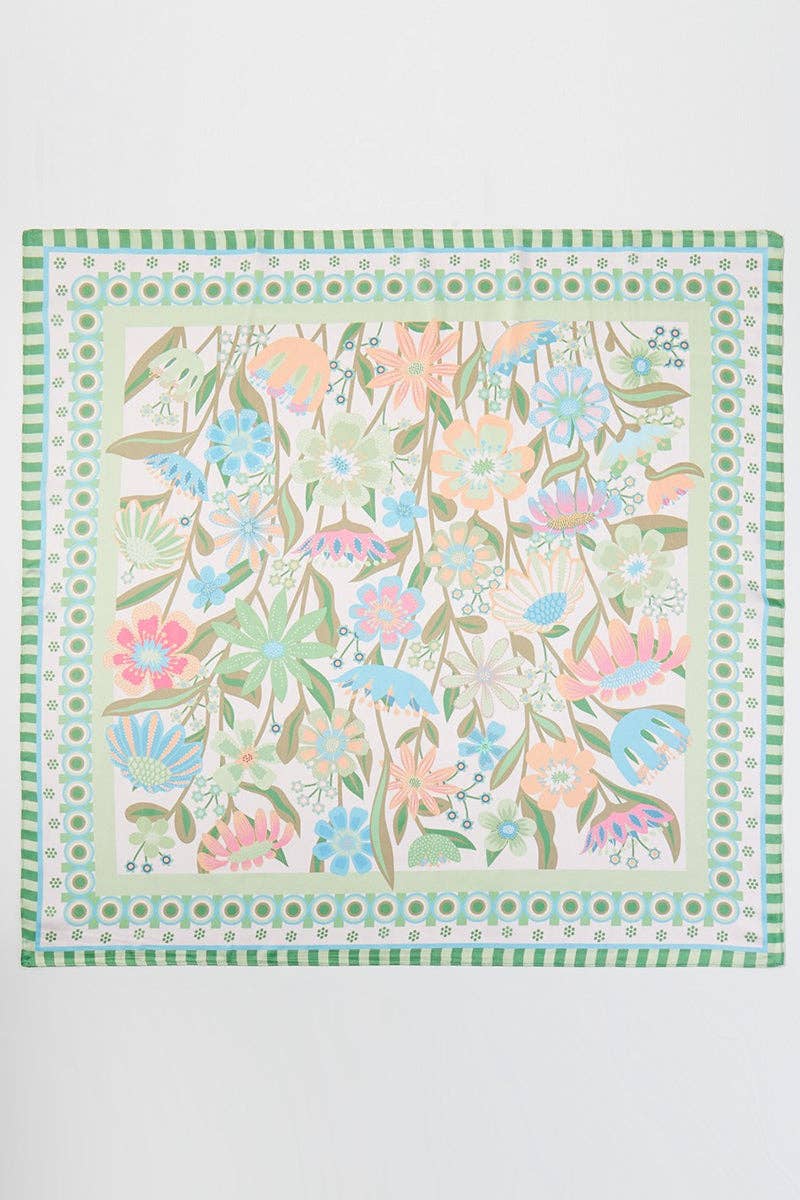 Sunlit Meadow Green Square Satin Scarf