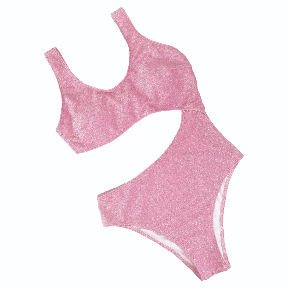 Pink Shimmer Side Cut One Piece Swimwear: Pink / Medium