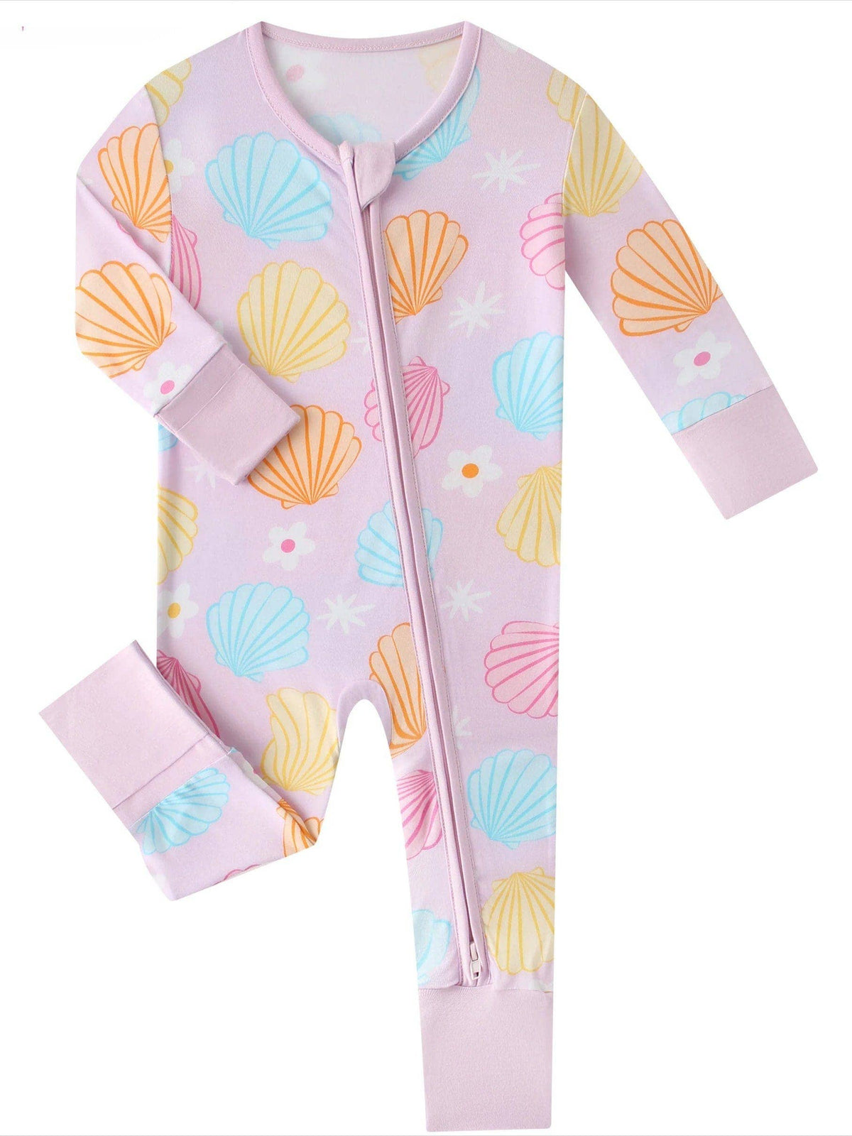 Posh TOT Pastel Seashell Bamboo Baby Convertible Zippy Romper: 3-6M