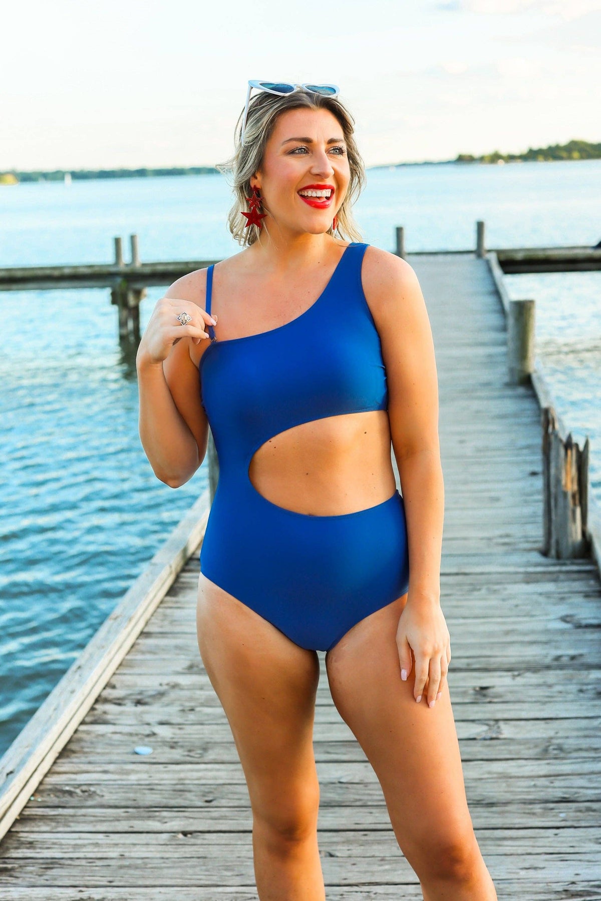 The Camilla One Piece with Cutouts, Blue: Blue / Large