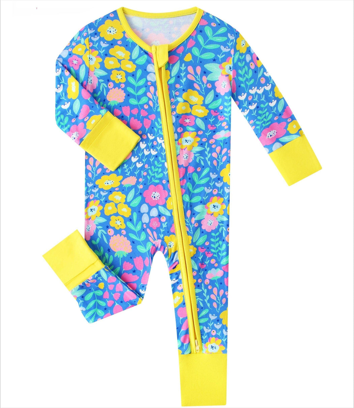 Posh TOT Sunny Blooms Bamboo Baby Convertible Zippy Romper: 6-12M