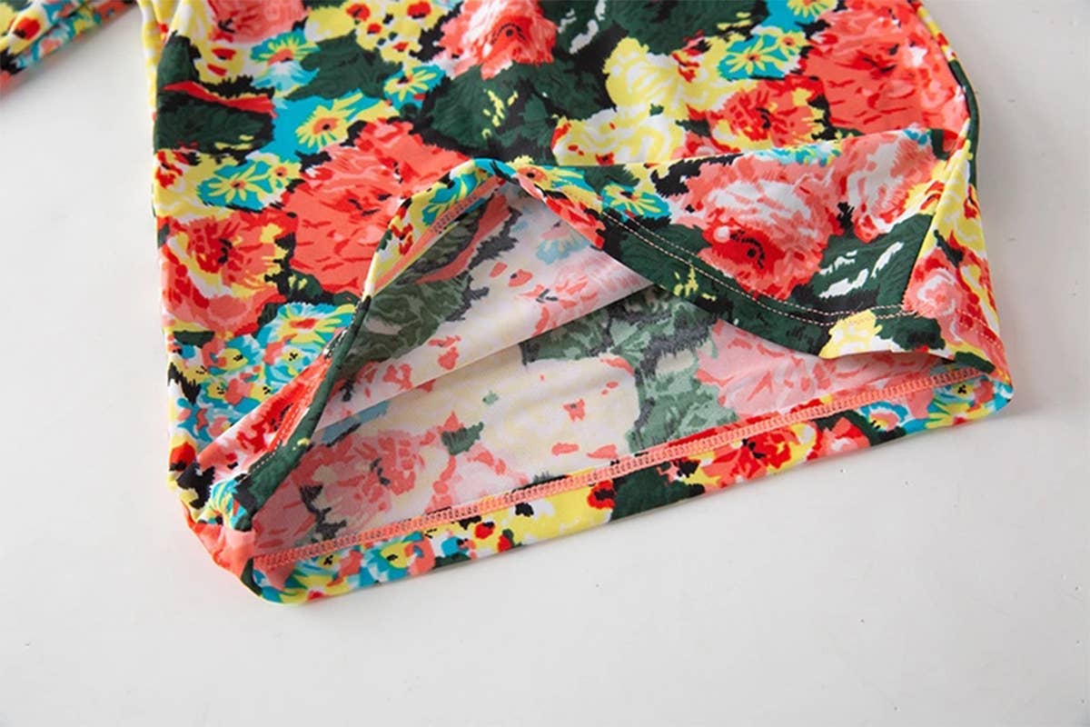 Peach Floral 3pcs Girl Swimwear Set: 3T