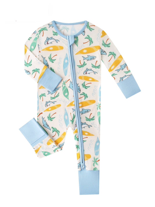Posh TOT Surf's Up Bamboo Baby Convertible Zippy Romper: 6-12M