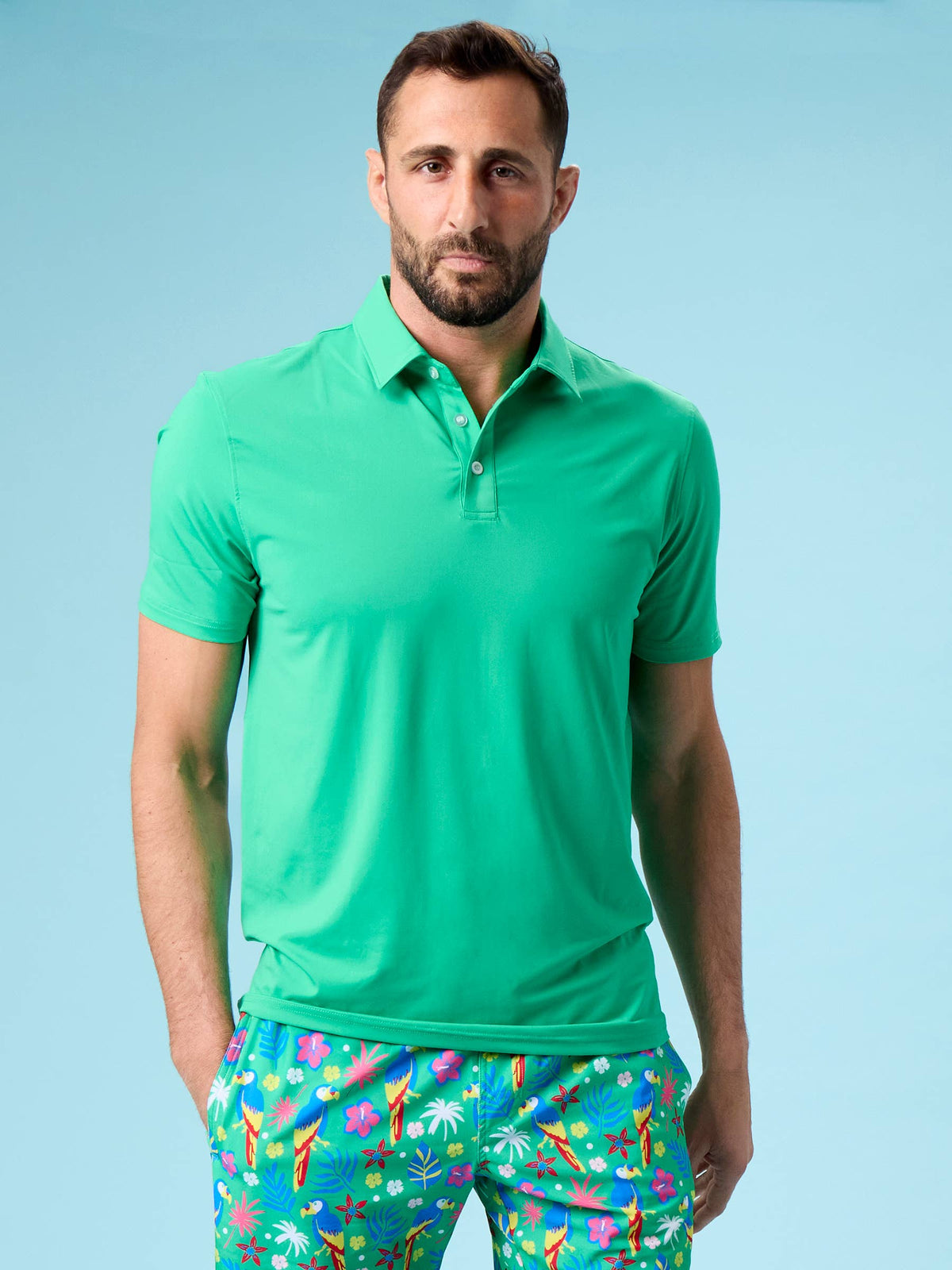 Men's Bright Green Knit Short Sleeve Performance Polo: Green / Men's XL