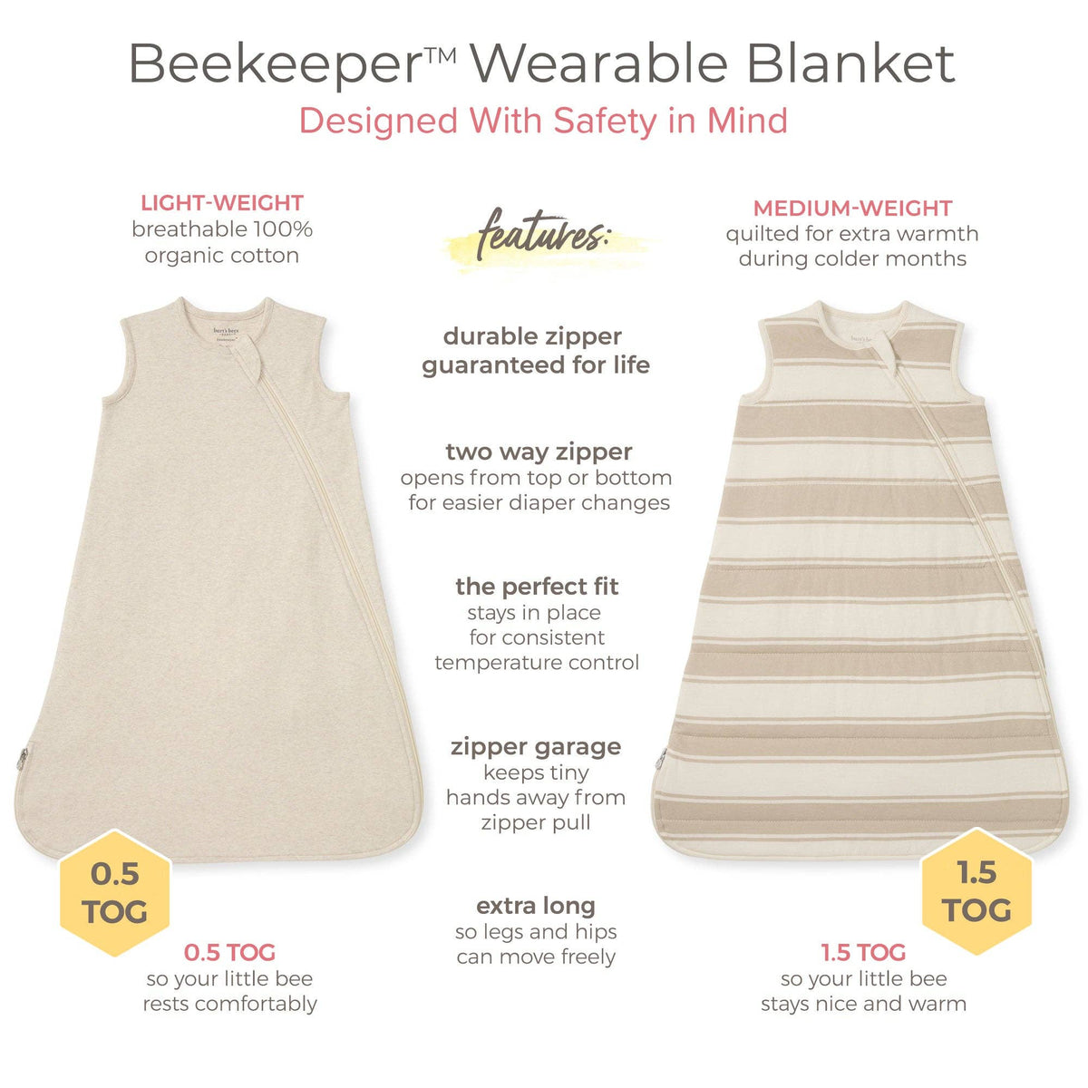 Solid Organic Lightweight Beekeeper™ Wearable Baby Blanket - Oatmeal