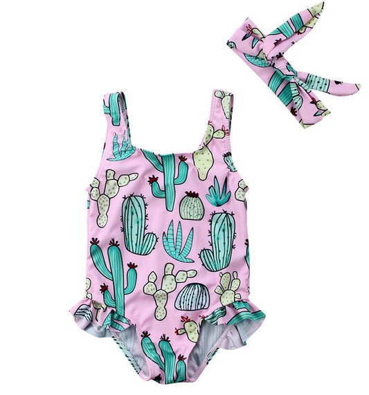 Cactus One-Piece Baby Girl Swimsuit & Headband: 3-6 Months