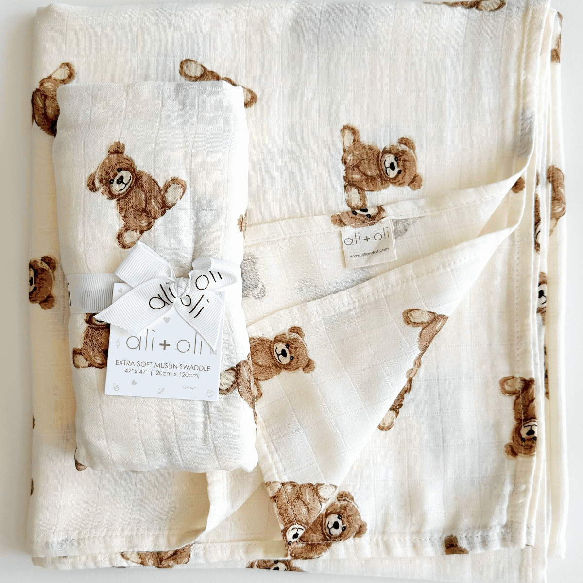 Bamboo Muslin Swaddle Baby Blanket (Teddy Bear)