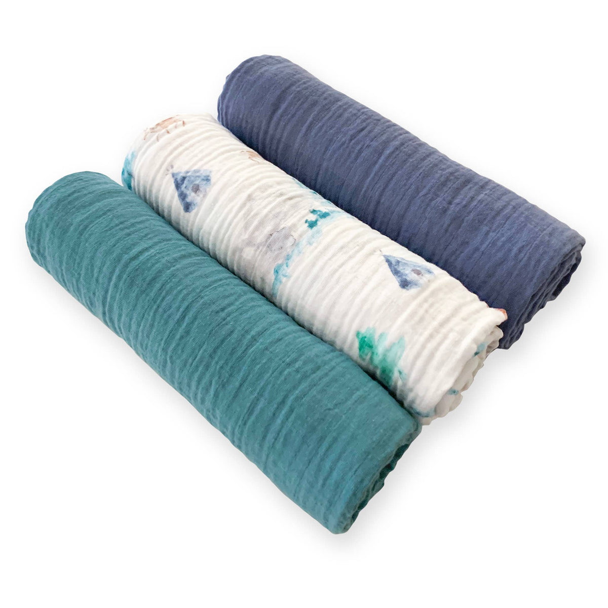 Muslin Swaddles, Set of 3, Watercolor Mountains & Trees