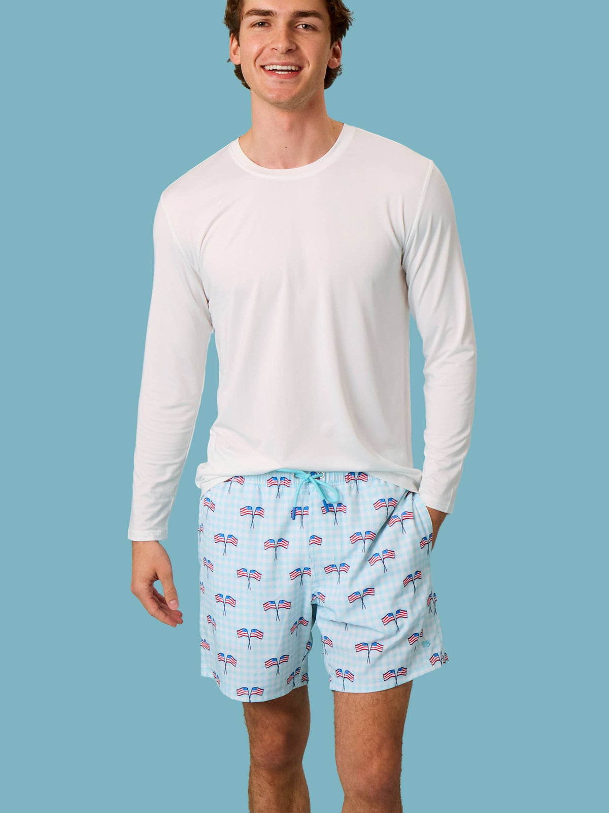 Men's Blue Patriotic Gingham Performance Hybrid Swim Trunks: Blue / Men's L