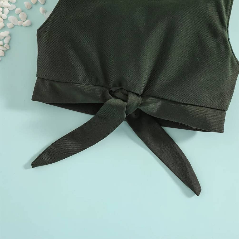 Green Tropical Toddler 2-Piece Little Girl Swimsuit Set: 2-3T