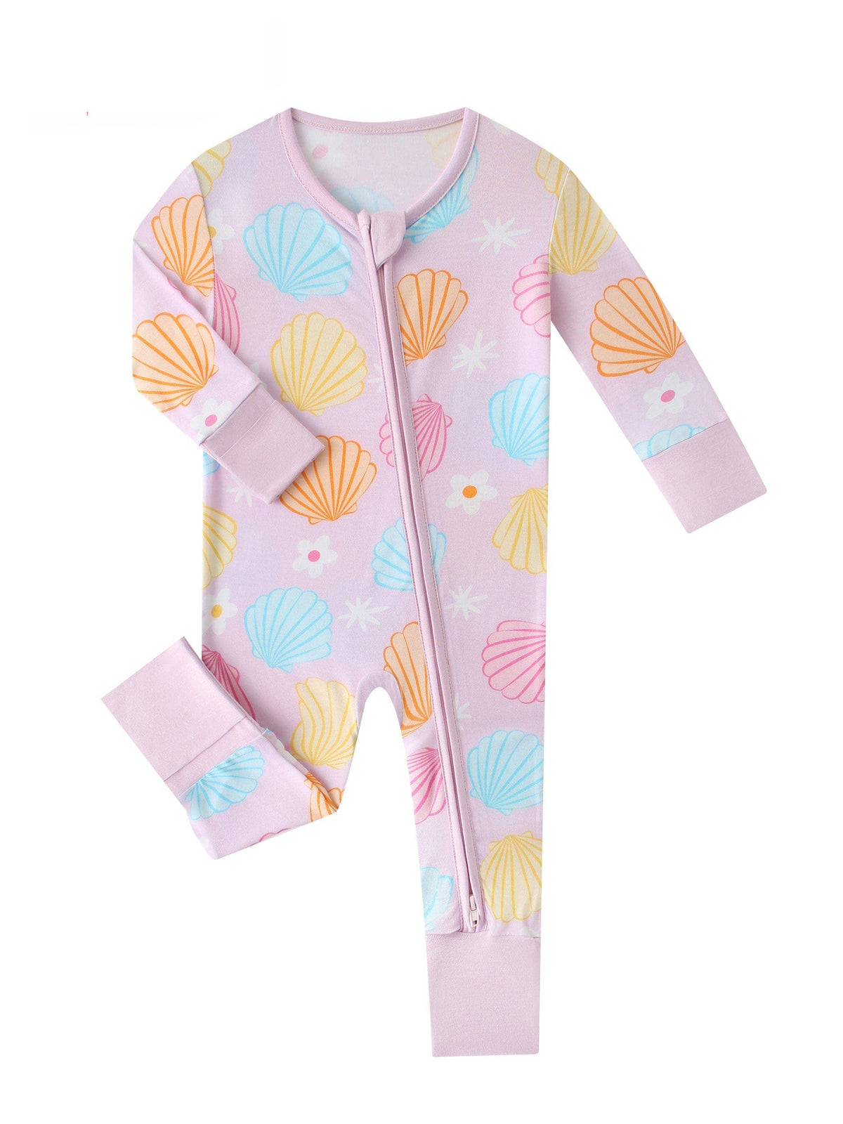 Posh TOT Pastel Seashell Bamboo Baby Convertible Zippy Romper: 6-12M