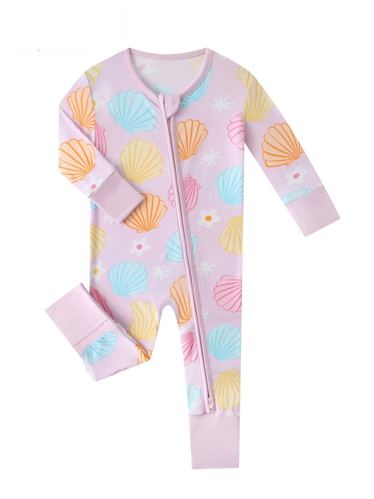 Posh TOT Pastel Seashell Bamboo Baby Convertible Zippy Romper: 6-12M