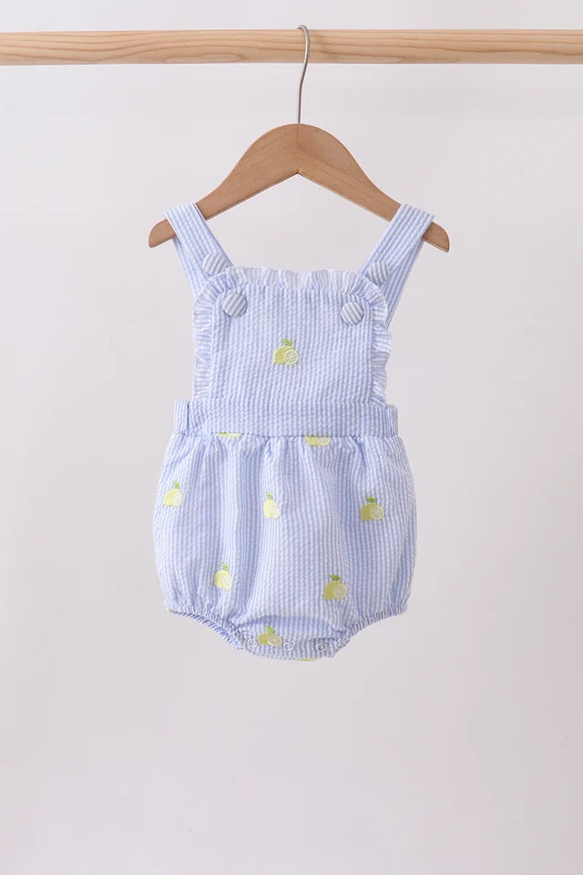 Blue stripe lemon embroidery ruffle bubble