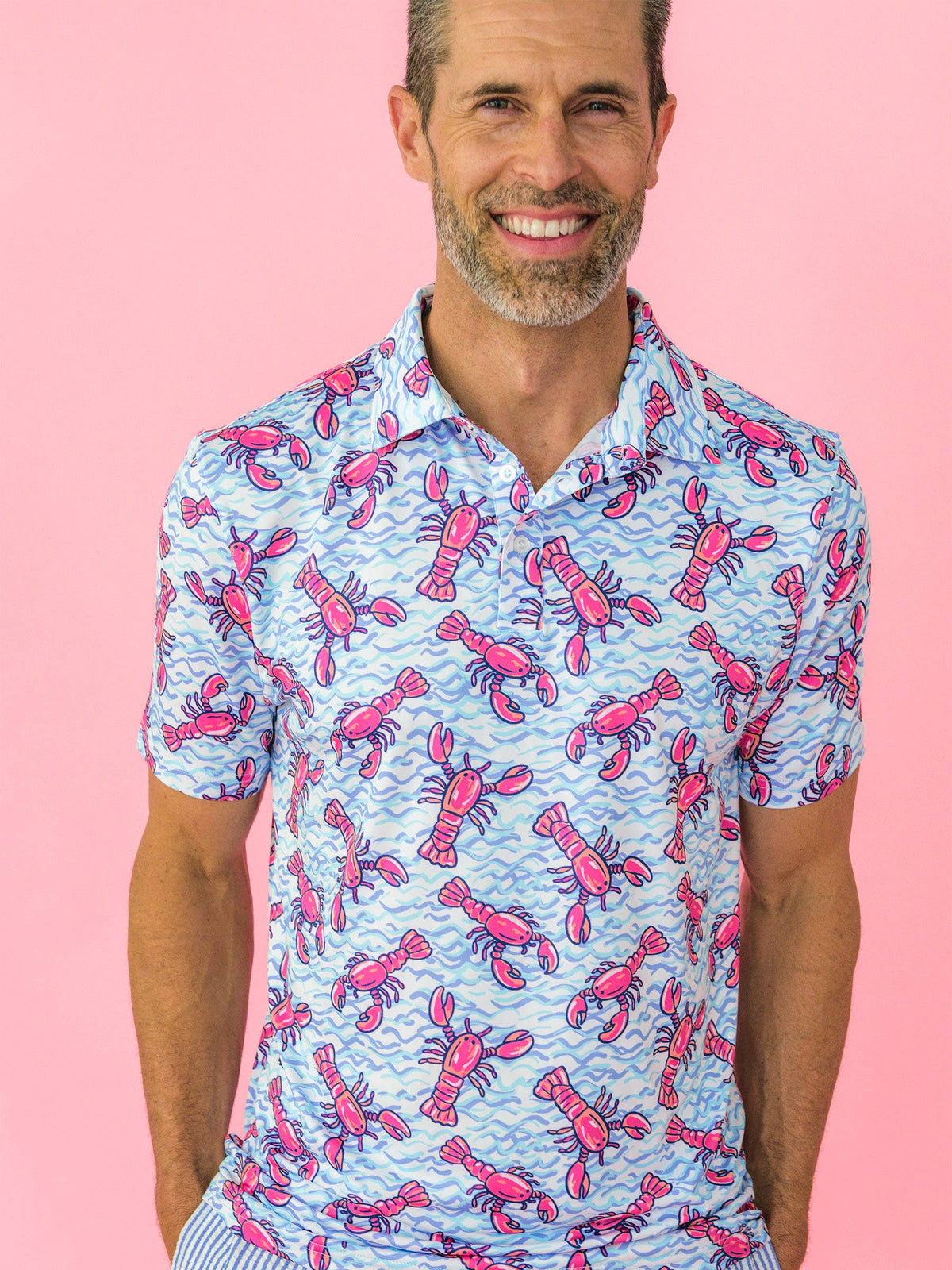 Men's Blue Lobster Lagoon Knit Short Sleeve Performance Polo: Blue / Men's XL