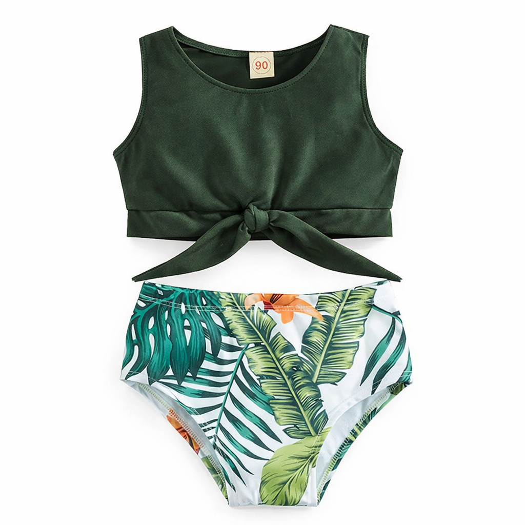Green Tropical Toddler 2-Piece Little Girl Swimsuit Set: 6-12 Months