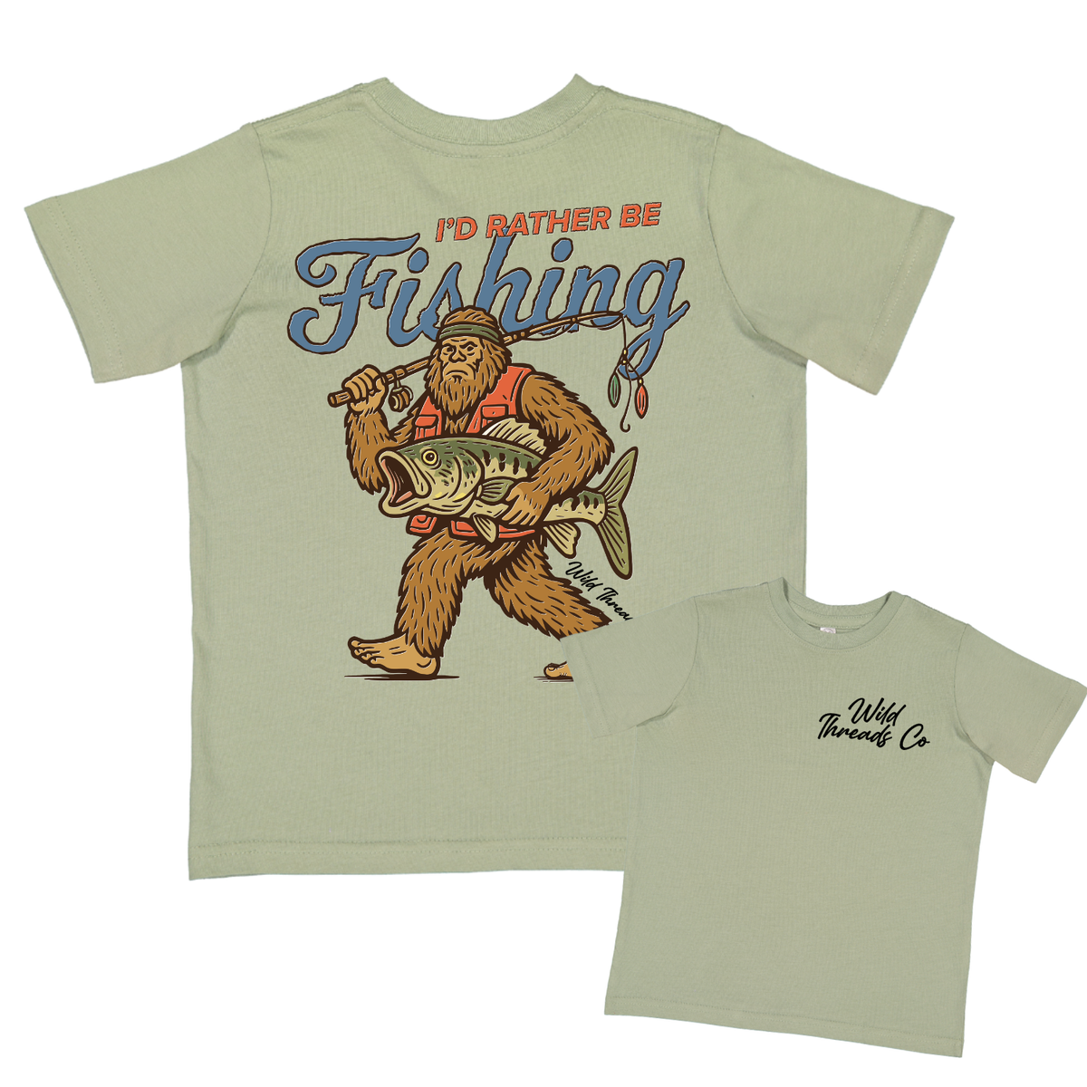 I'd Rather Be Fishing Tee: Sage / Youth-l