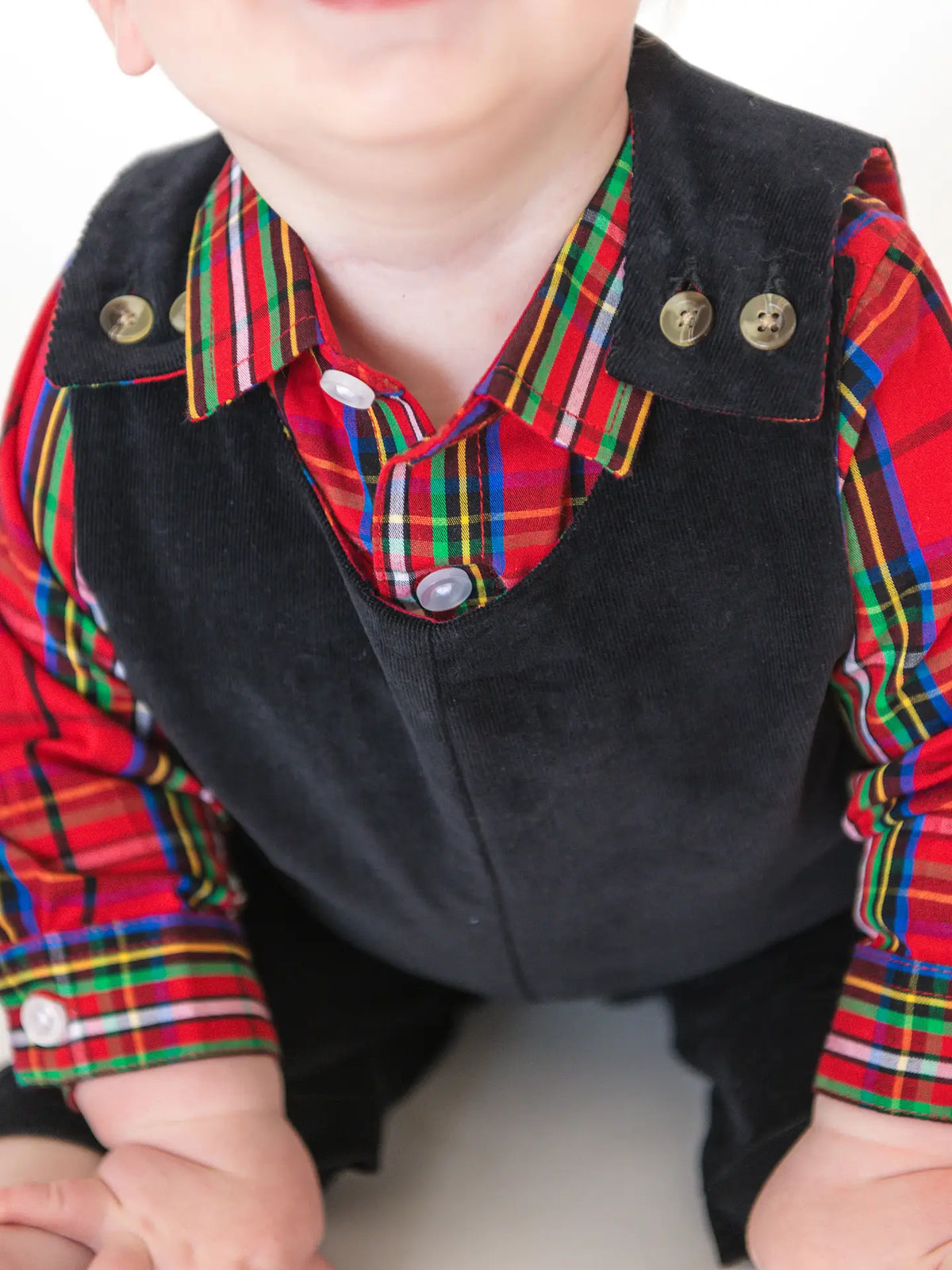 Baby Boys Black Stretch Corduroy Longall Rompe