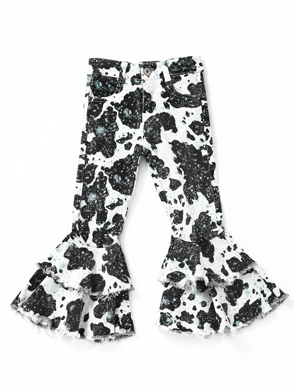 Cow Print Girls Double Layer Jeans