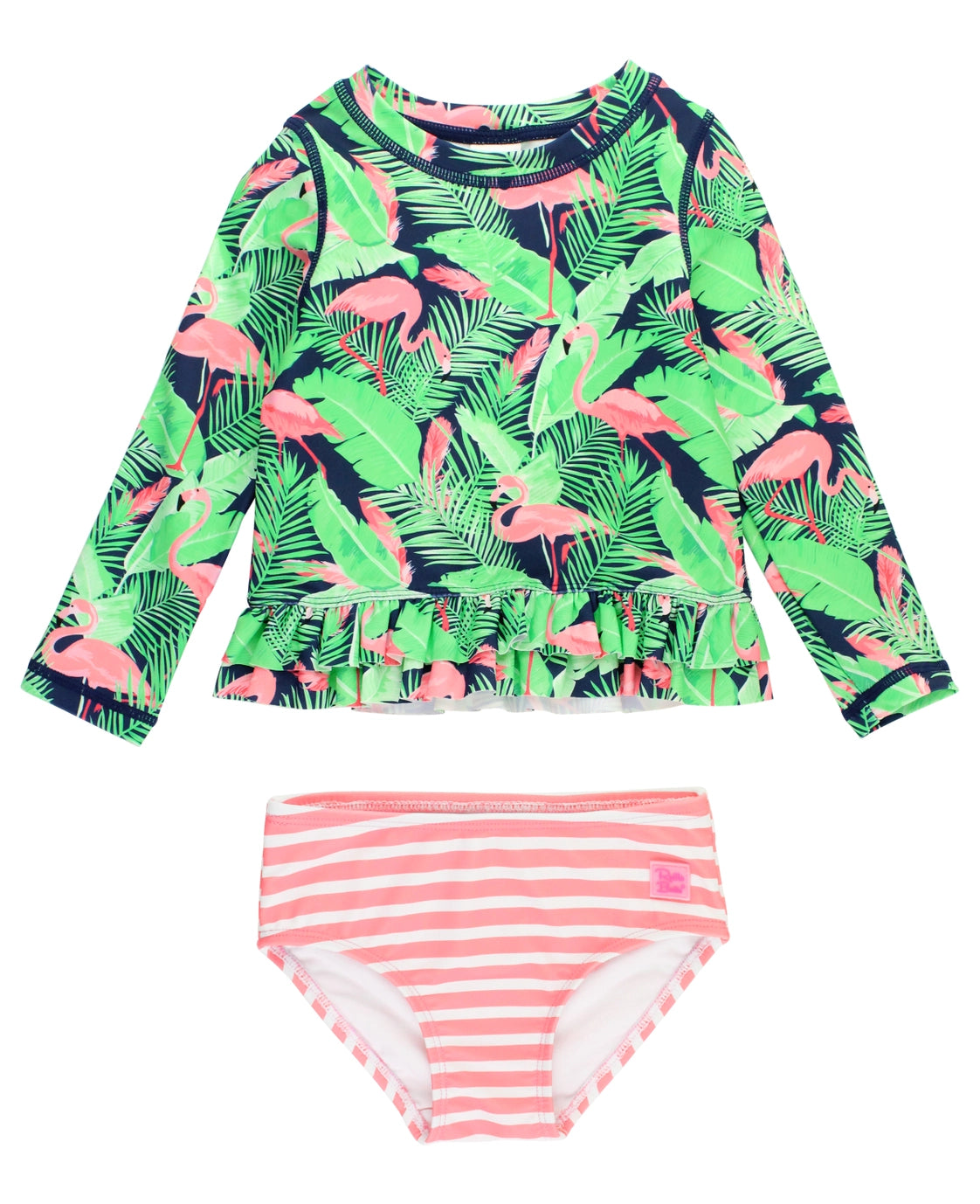 Flamingo Frenzy Ruffle Hem Rash Guard 2-piece