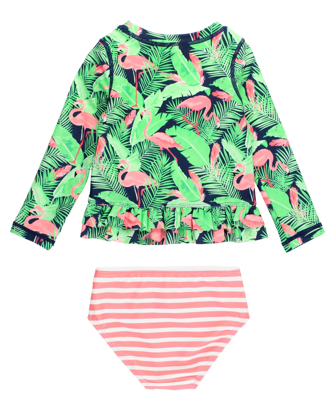 Flamingo Frenzy Ruffle Hem Rash Guard 2-piece