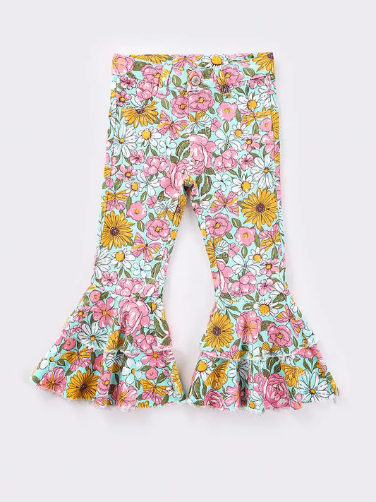 Flower Print Denim Bells