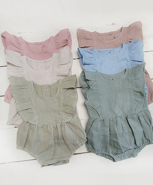 Gabriella Sleeveless Linen Girls Romper Jumpsuit