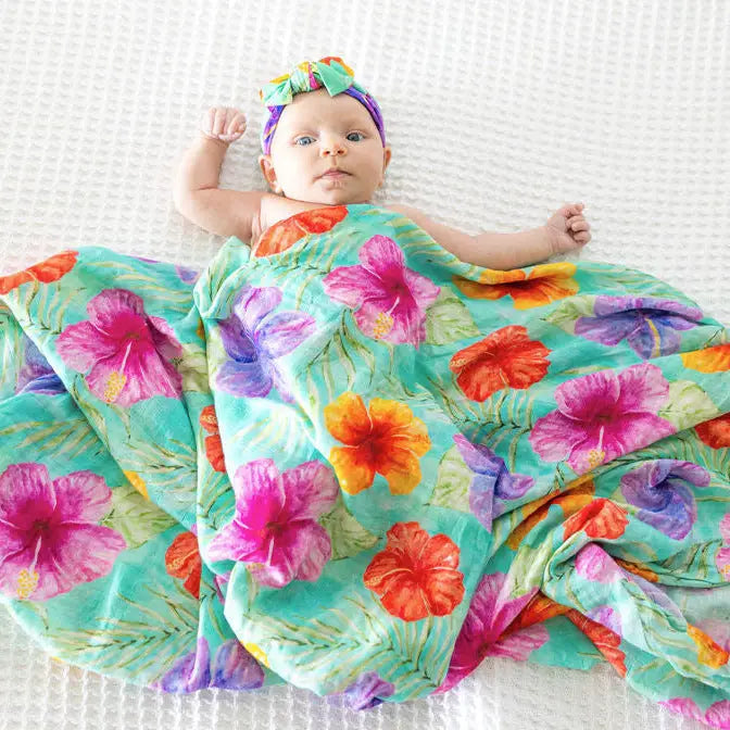 Hibiscus Bright Muslin Swaddle