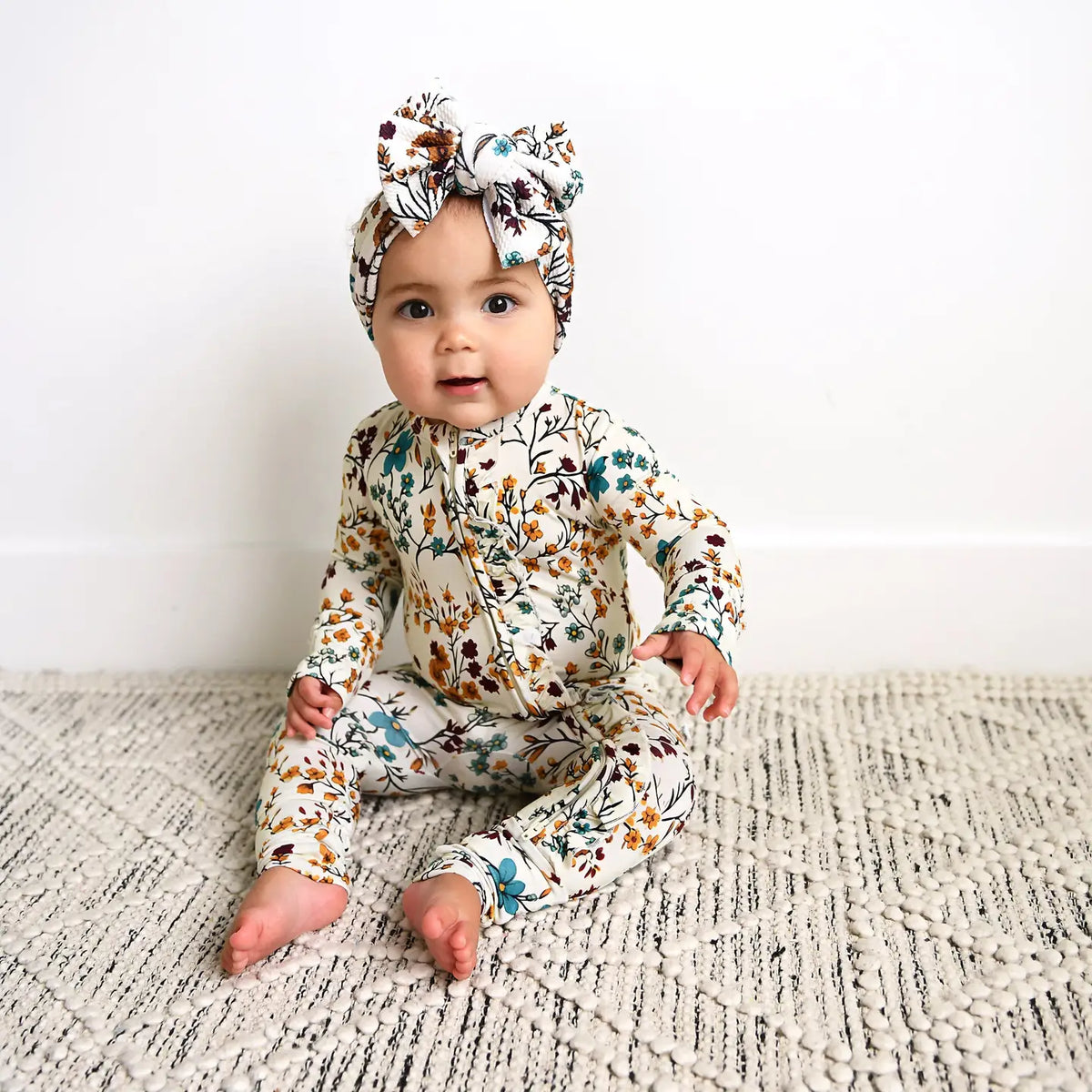 Maren Floral Ruffle Zip Bamboo Sleepies Little Baby Outfit