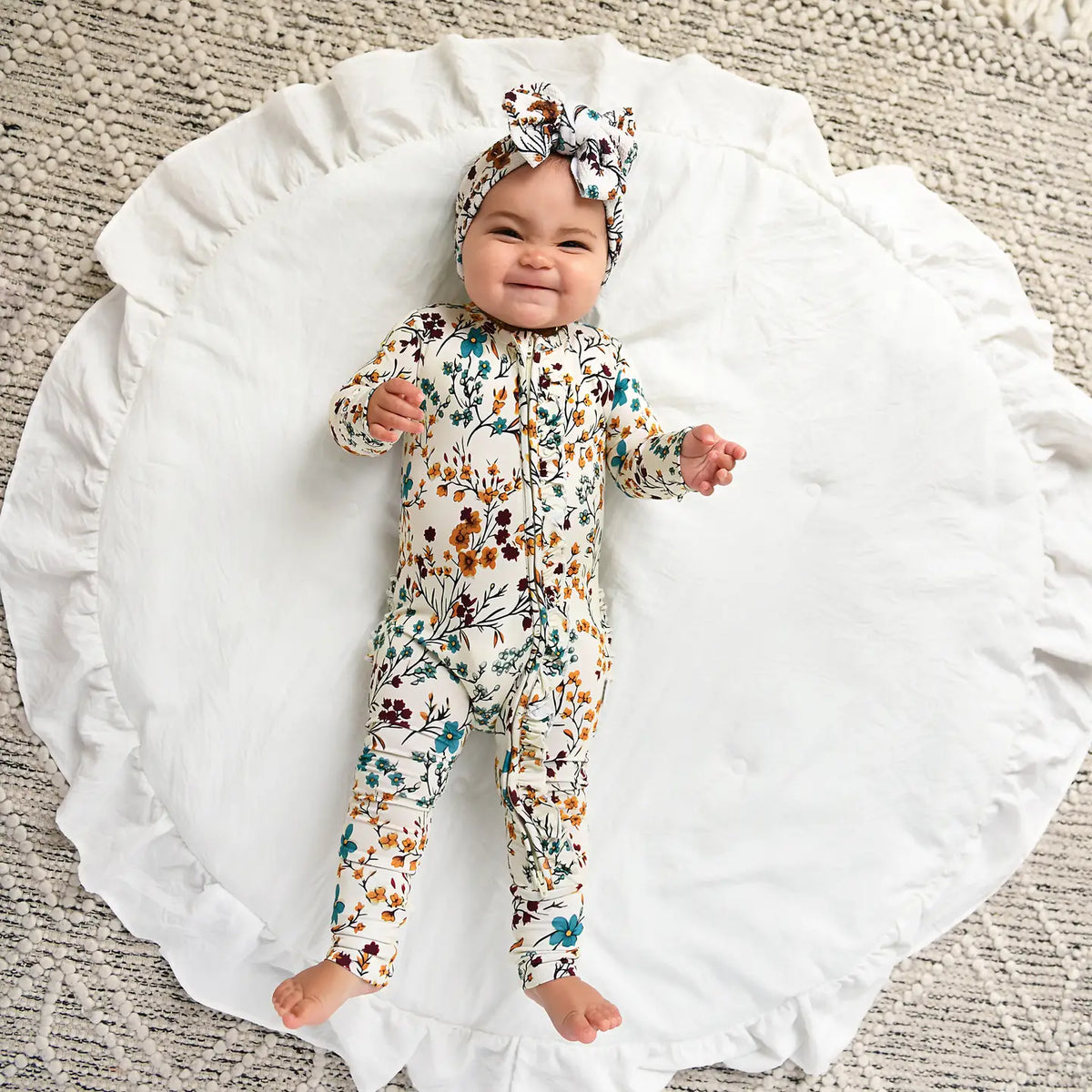 Maren Floral Ruffle Zip Bamboo Sleepies Little Baby Outfit