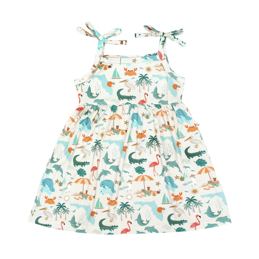 Explore Florida Souvenir Bamboo Kids Sundress: Beige/Multi / 12-18M