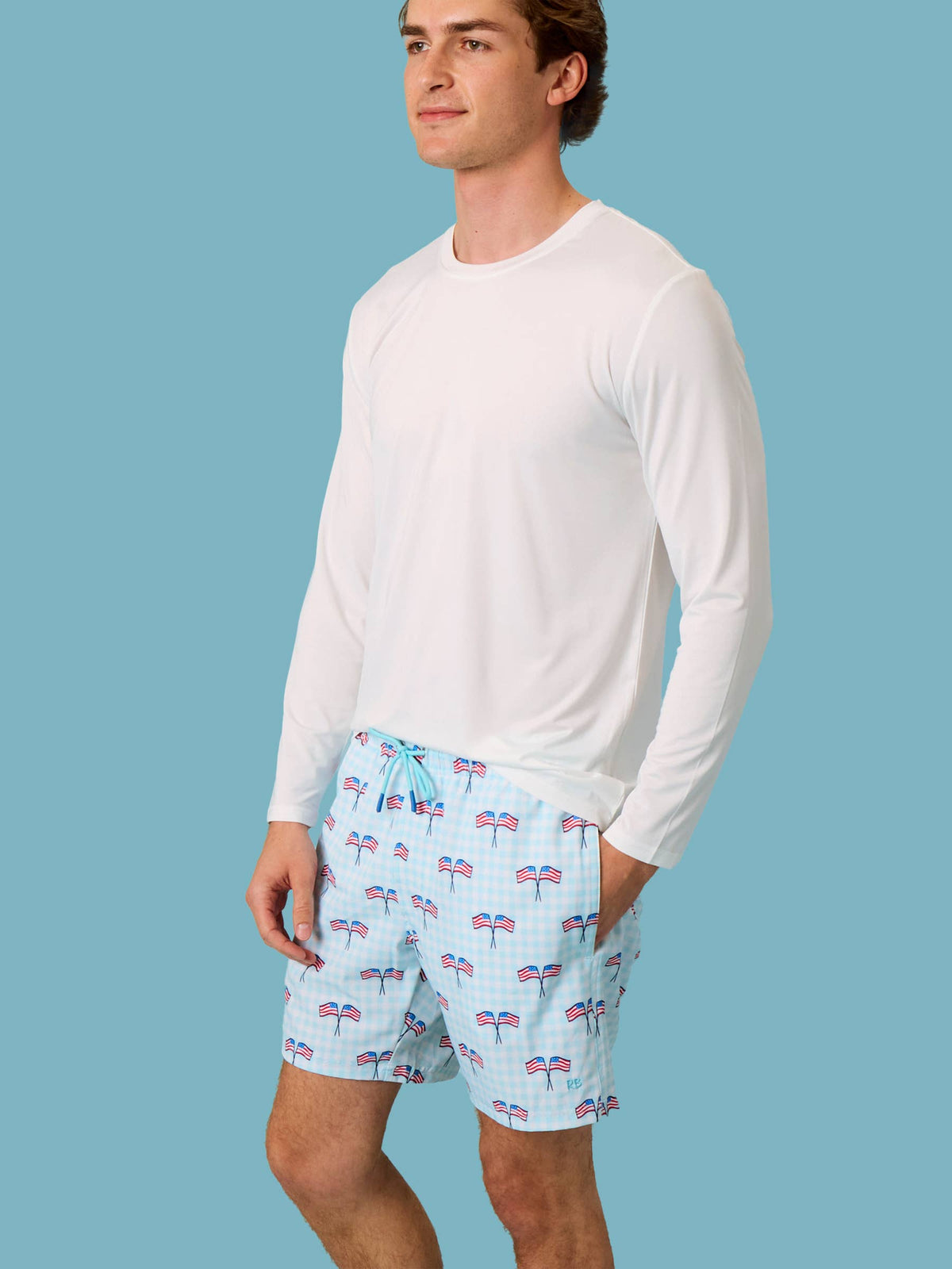 Men's Blue Patriotic Gingham Performance Hybrid Swim Trunks: Blue / Men's XL