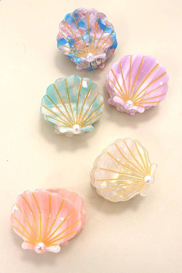 BEACH OCEAN CELLULOSE SEASHELL HAIR CLAW CLIPS | 40H782: White