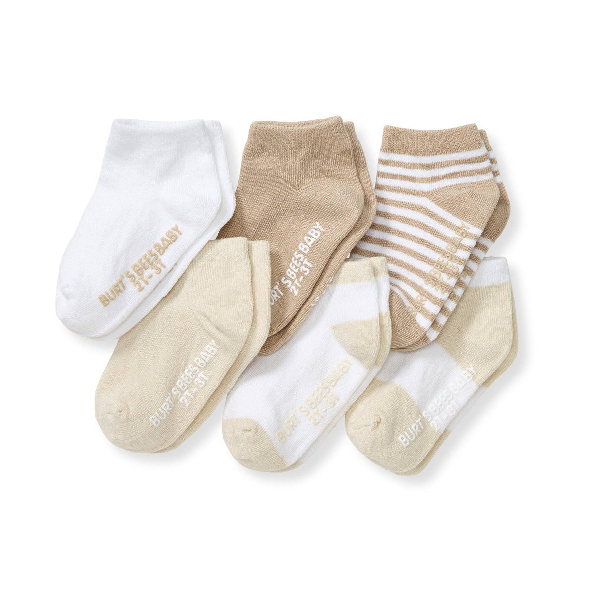 Solid & Stripes Organic Cotton Toddler Ankle Socks 6 Pack - Oat