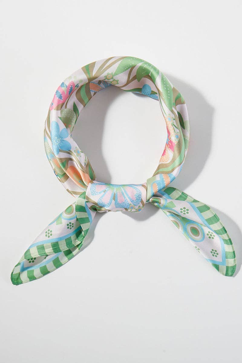 Sunlit Meadow Green Square Satin Scarf