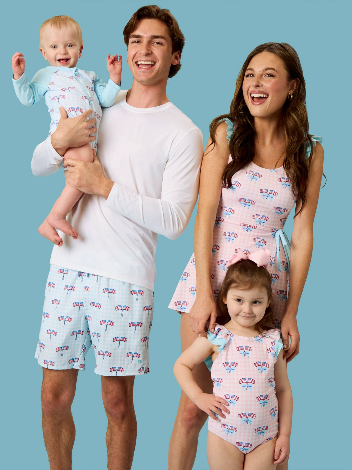 Men's Blue Patriotic Gingham Performance Hybrid Swim Trunks: Blue / Men's M
