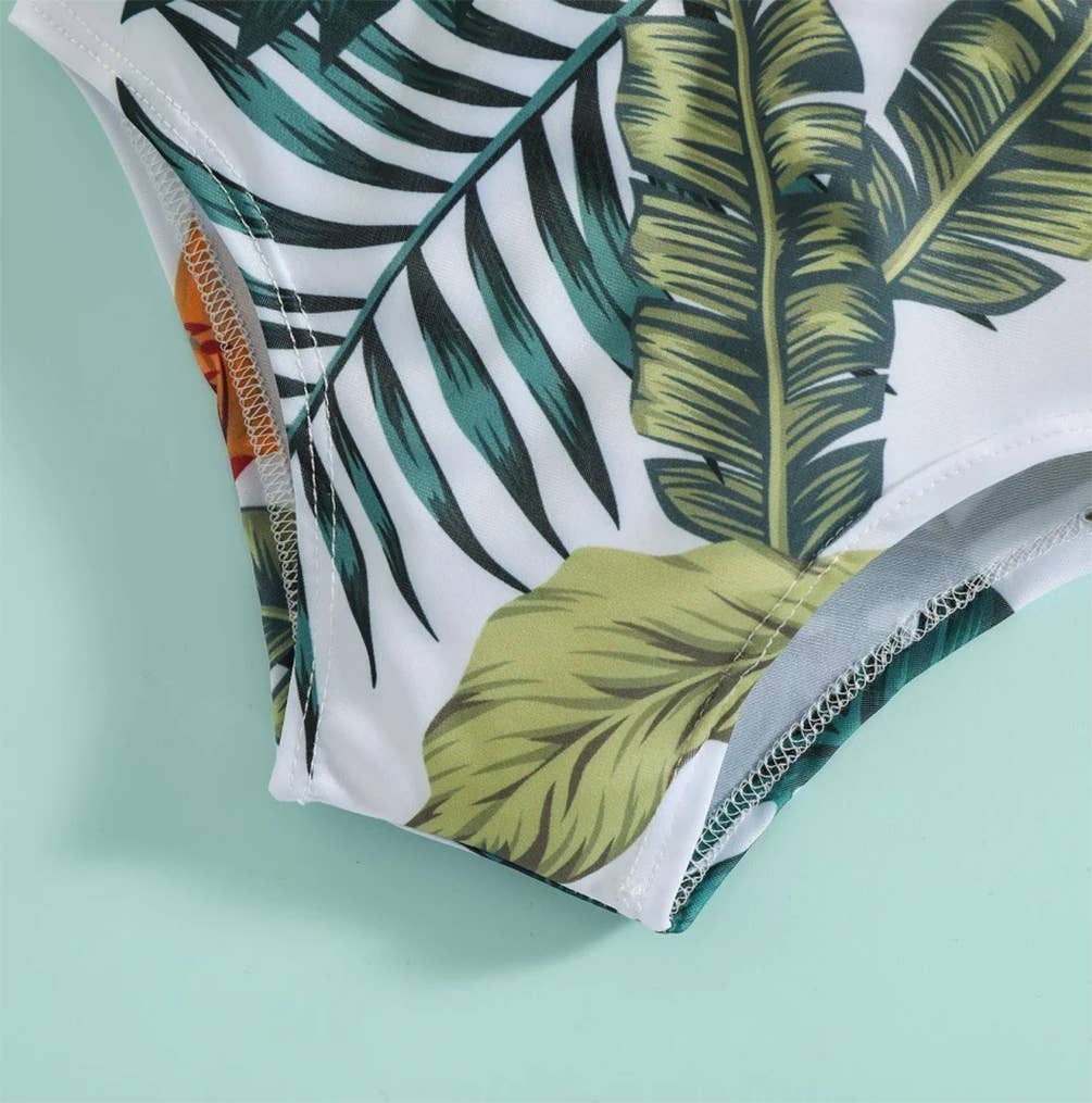 Green Tropical Toddler 2-Piece Little Girl Swimsuit Set: 3-4T