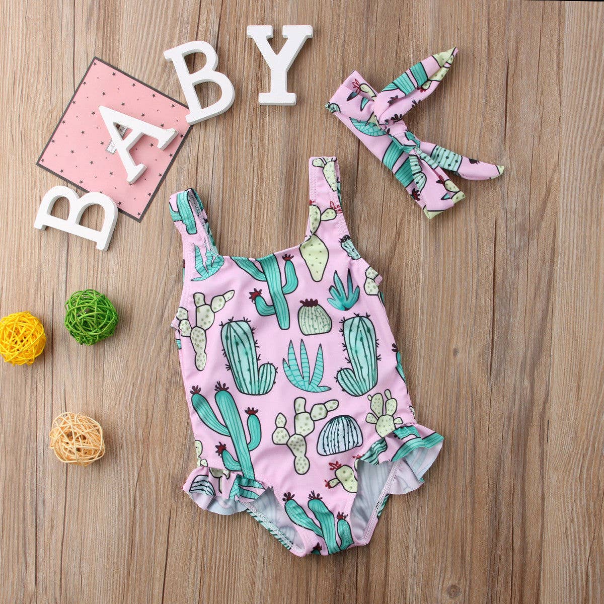 Cactus One-Piece Baby Girl Swimsuit & Headband: 3-6 Months