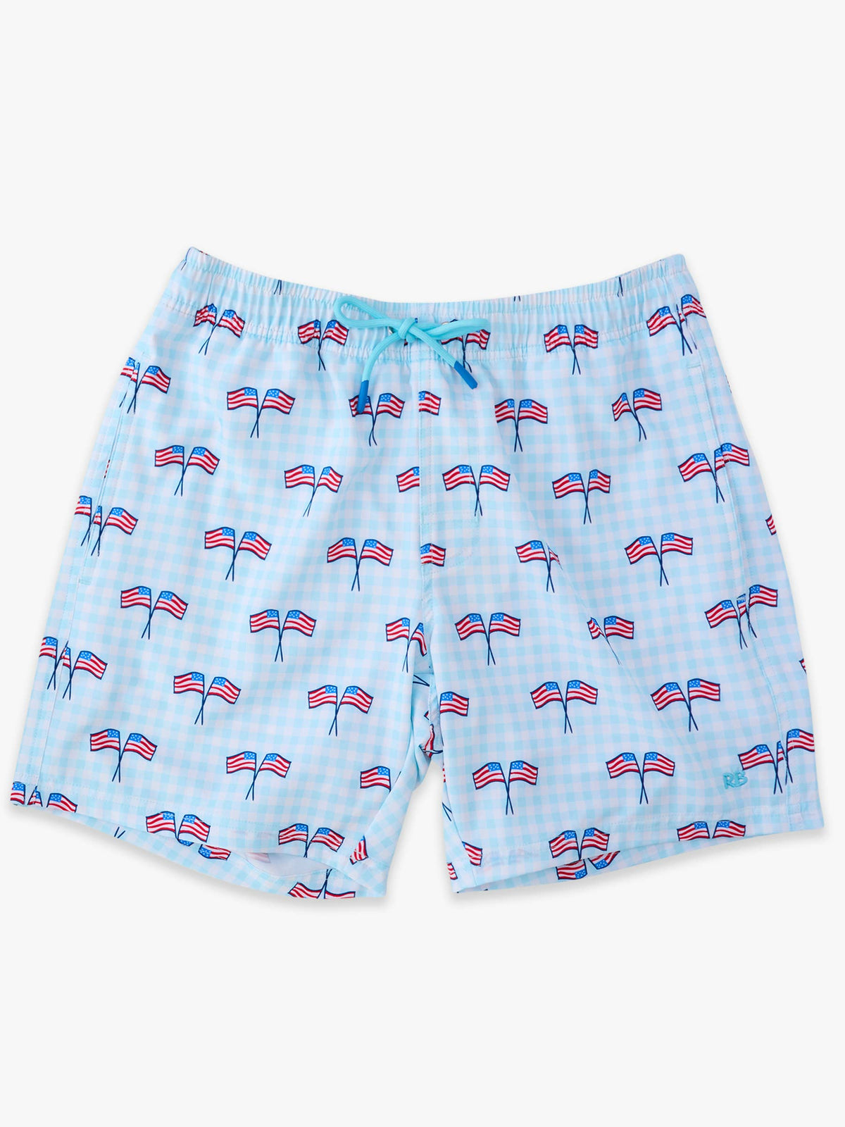 Men's Blue Patriotic Gingham Performance Hybrid Swim Trunks: Blue / Men's L