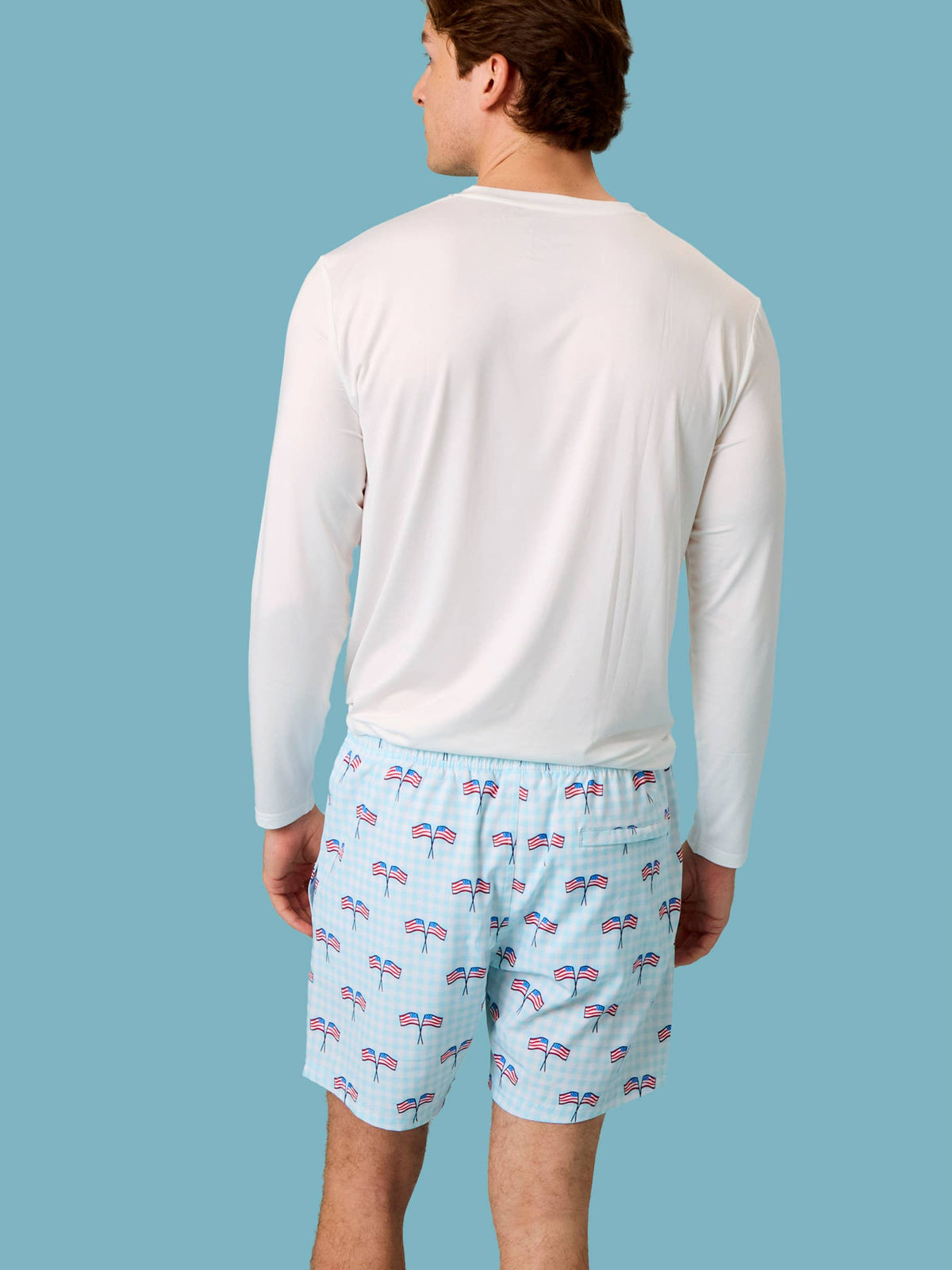 Men's Blue Patriotic Gingham Performance Hybrid Swim Trunks: Blue / Men's L