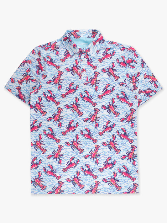 Men's Blue Lobster Lagoon Knit Short Sleeve Performance Polo: Blue / Men's XL
