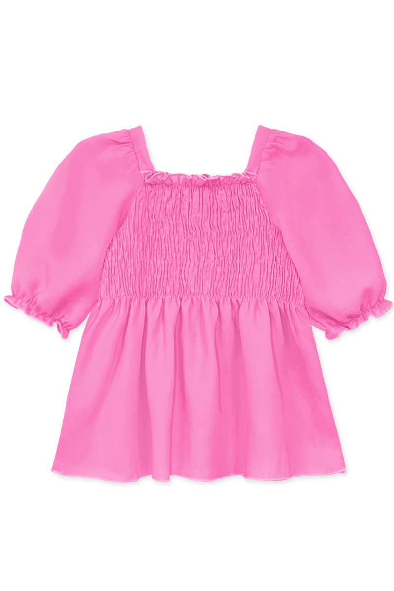 GKT-18002B-Q17 Girl's Fashion Top w/Smocking & Puff Sleeve: Pink #17 / M8/10
